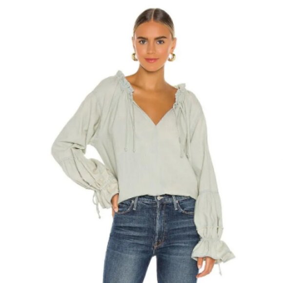 Free People Alpine Denim Top Size Small Long Sleeve Peasant Style - Picture 5 of 13